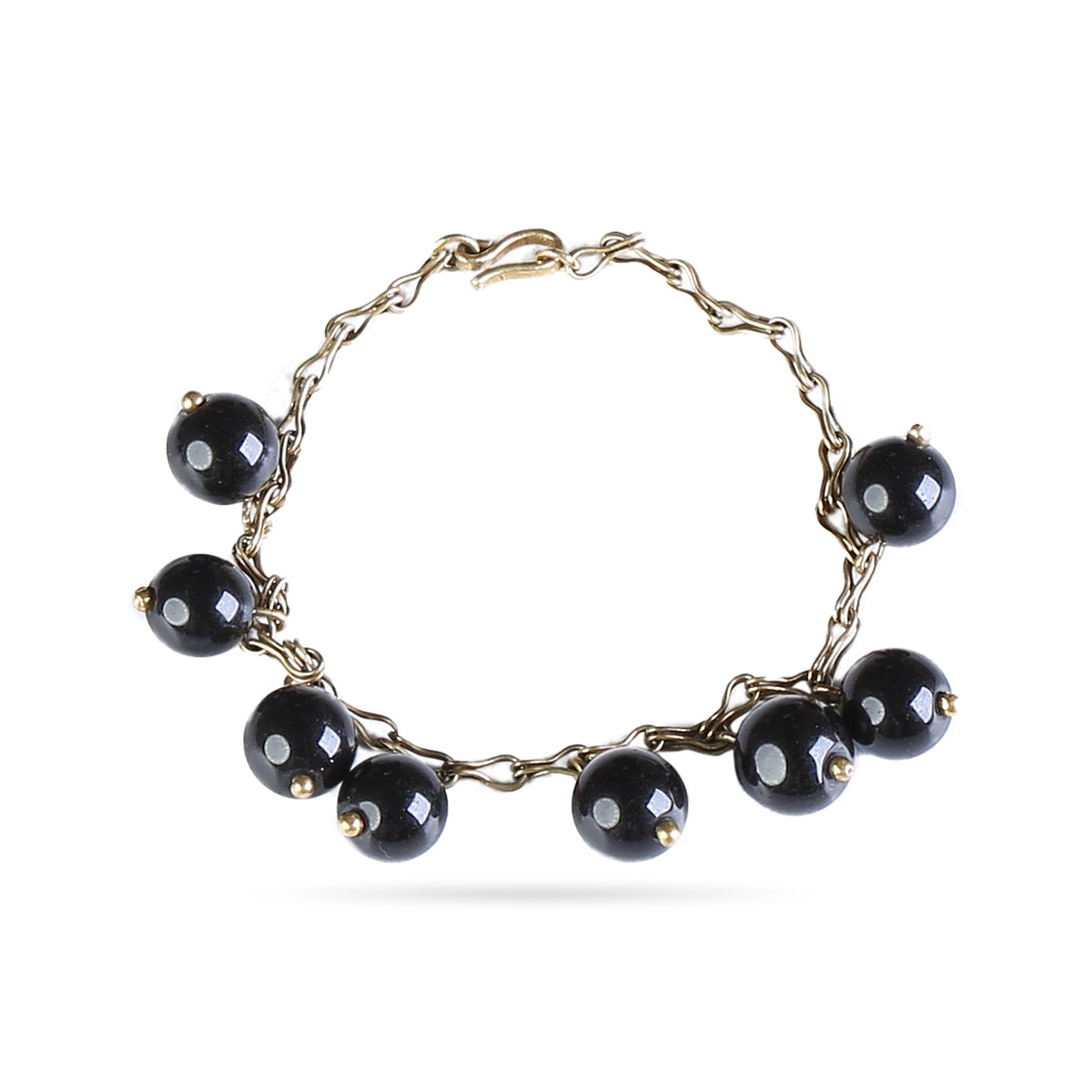 Black Agate Beaded Bracelet | Gold Plated Charm Bracelet 1