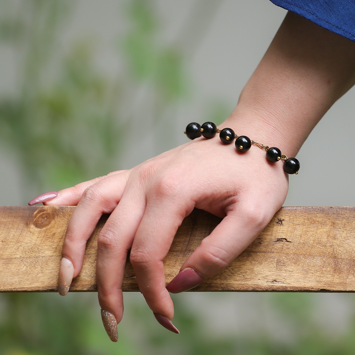 Black Agate Beaded Bracelet | Gold Plated Charm Bracelet 4
