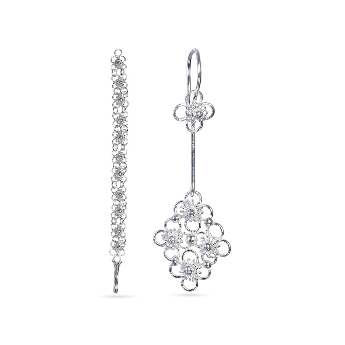 Flower Style Jewelry Set | Silver Bracelet & Earrings 1