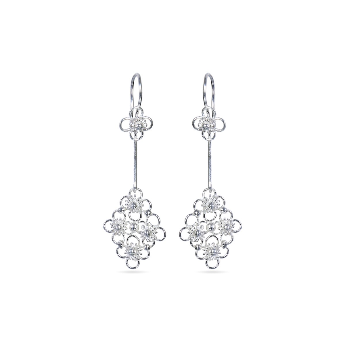 Flower Style Dangle Earrings | Silver Shoulder Earrings 1