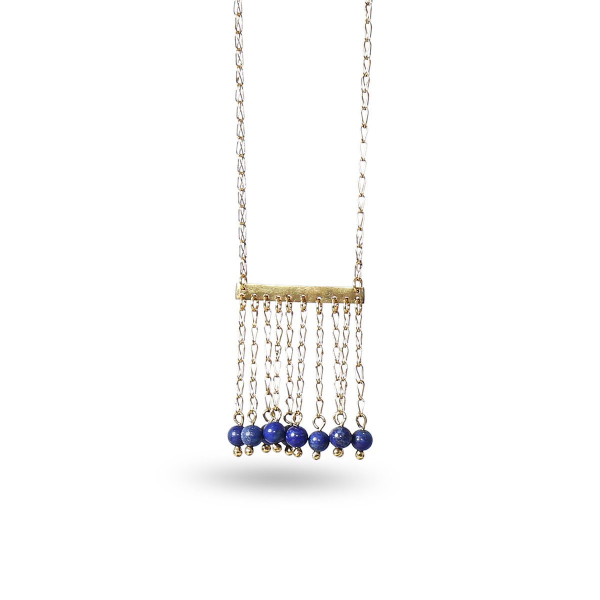 Lapis Stone Brass Pendant | Gold Plated Sautoir Locket 1