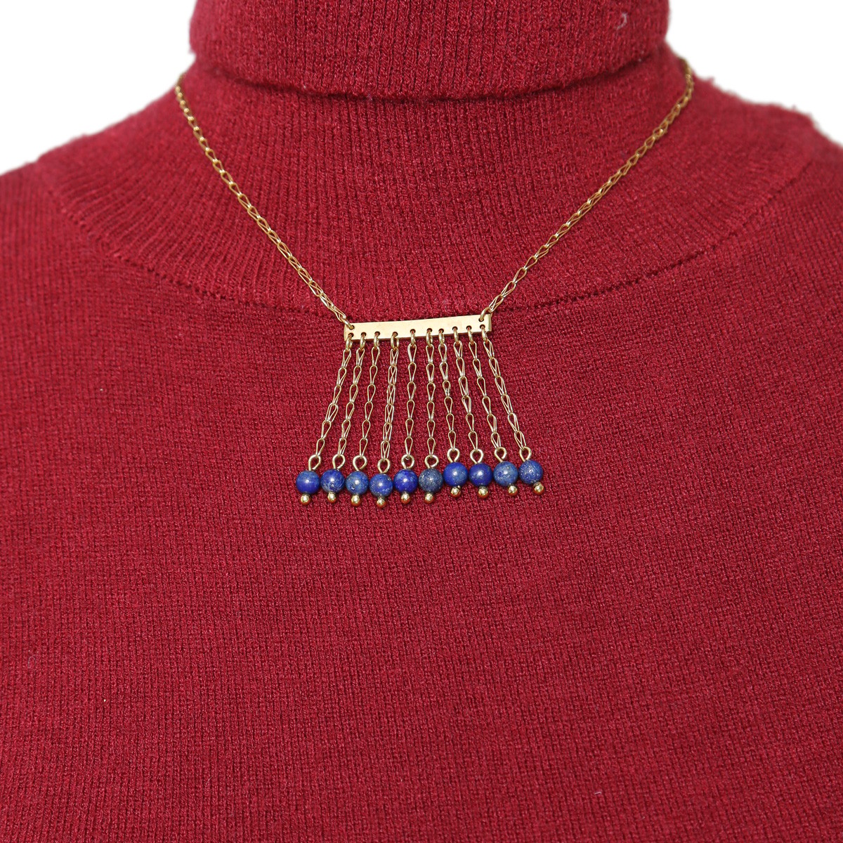 Lapis Stone Brass Pendant | Gold Plated Sautoir Locket 4