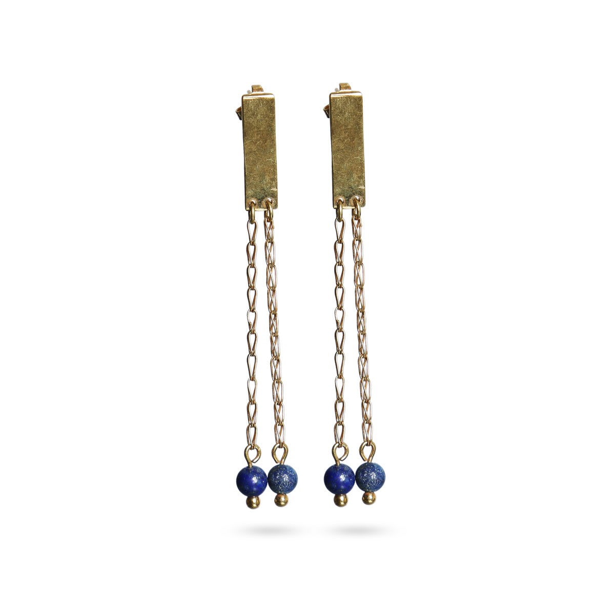 Lapis Stone Bead Earrings | Gold Plated Shoulder Earrings 1