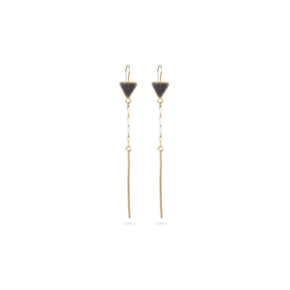 Black Tourmaline Triangle Earrings | Gold Plated Shoulder Earrings 1