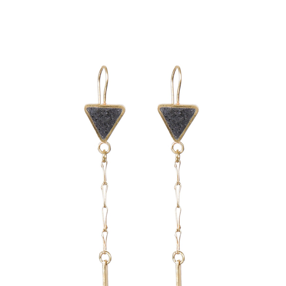 Black Tourmaline Triangle Earrings | Gold Plated Shoulder Earrings 3