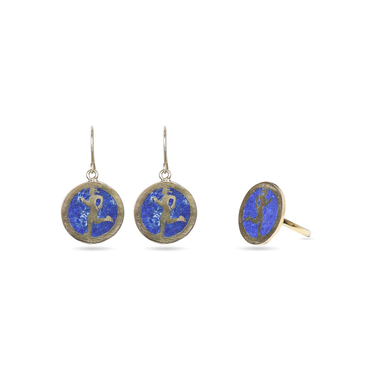 Lapis Stone Jewelry Set | Round Gold Plated Earrings & Ring 1