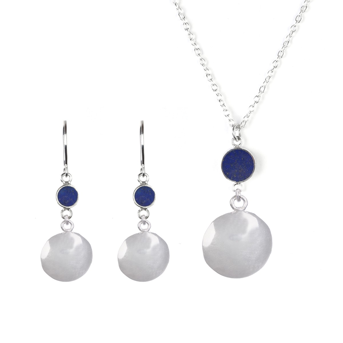 Lapis Lazuli Silver Jewelry Set | Round Pendant & Earrings 1