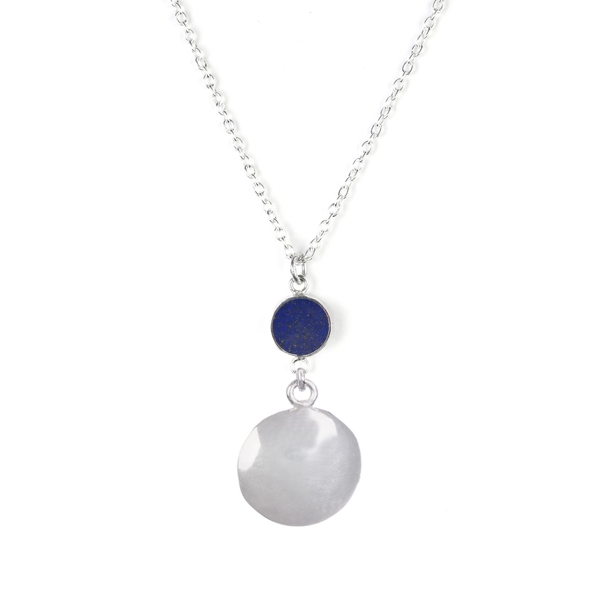 Lapis Lazuli Drop Pendant | Silver Round Dangle Locket 1