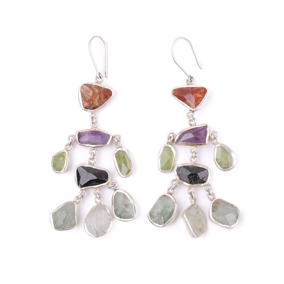 Multi-Stone Earrings | Silver Chandelier Earrings 1