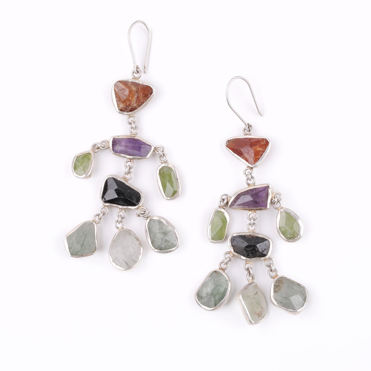 Multi-Stone Earrings | Silver Chandelier Earrings 2