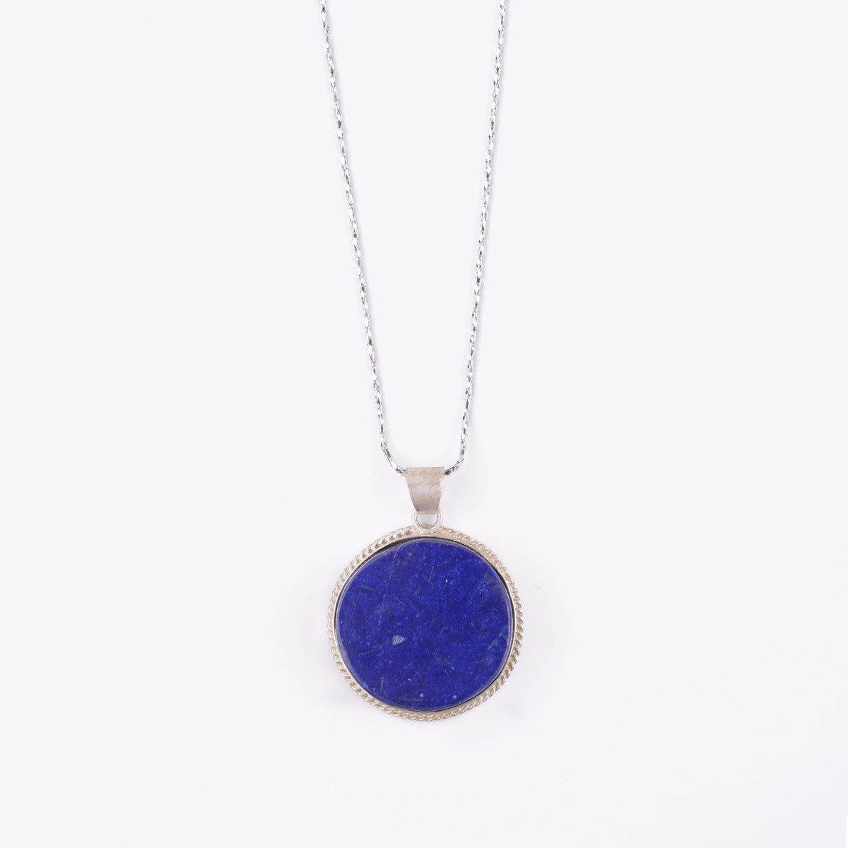 Round Lapis Stone Necklace | Silver Pendant 1