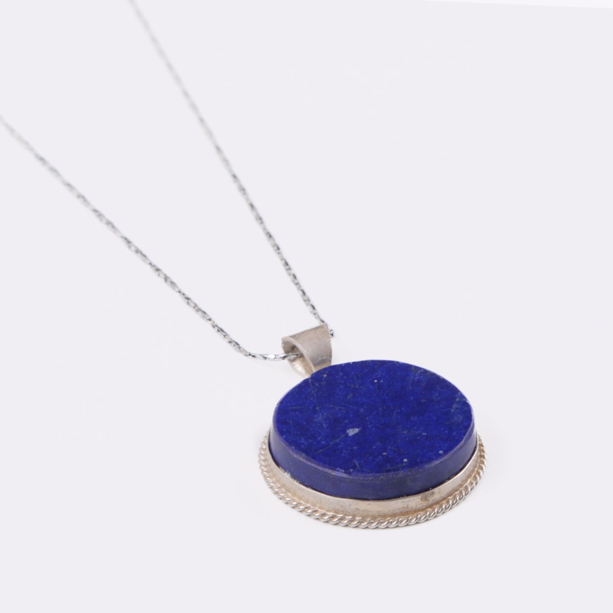 Round Lapis Stone Necklace | Silver Pendant 2