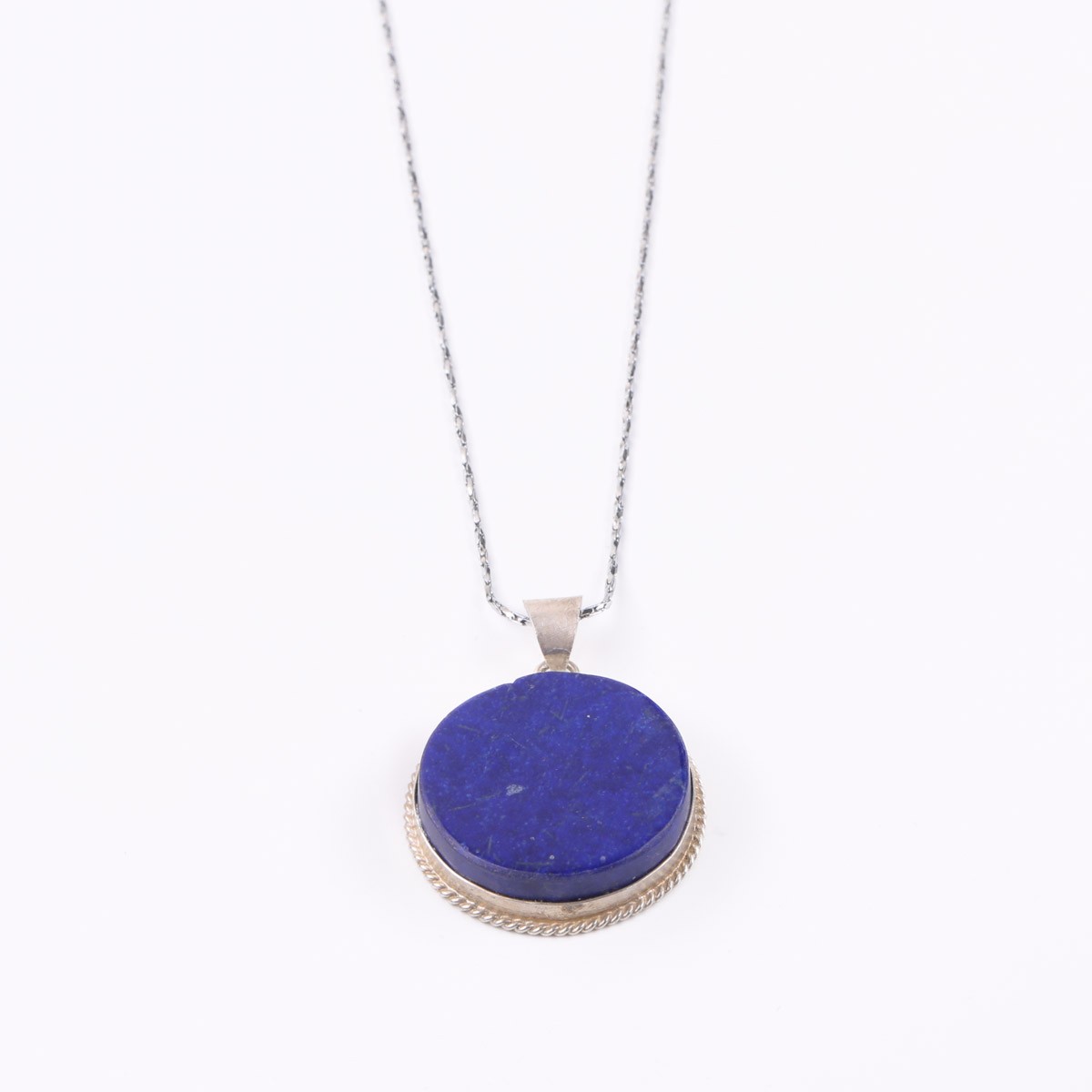 Round Lapis Stone Necklace | Silver Pendant 3