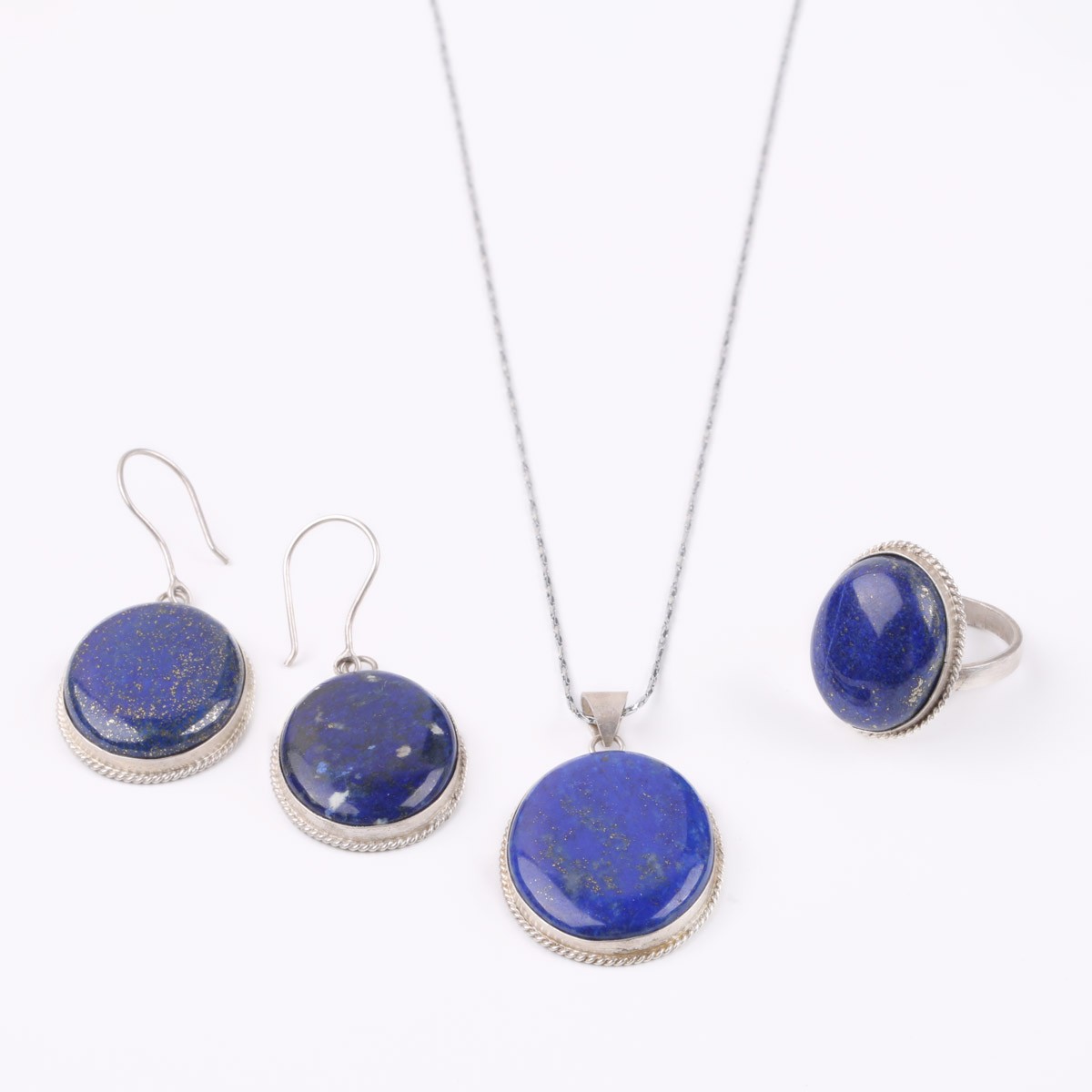 Lapis Lazuli Jewelry Set | Round Silver Set 2