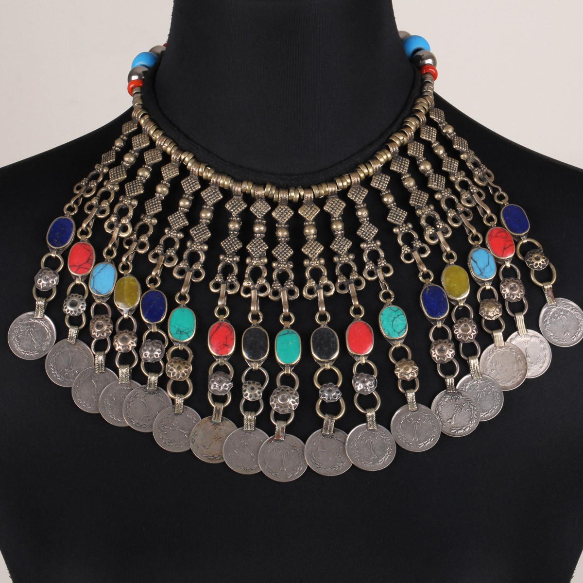 Multi-Stone Choker Set With Earrings | Long Bells Choker Set 1