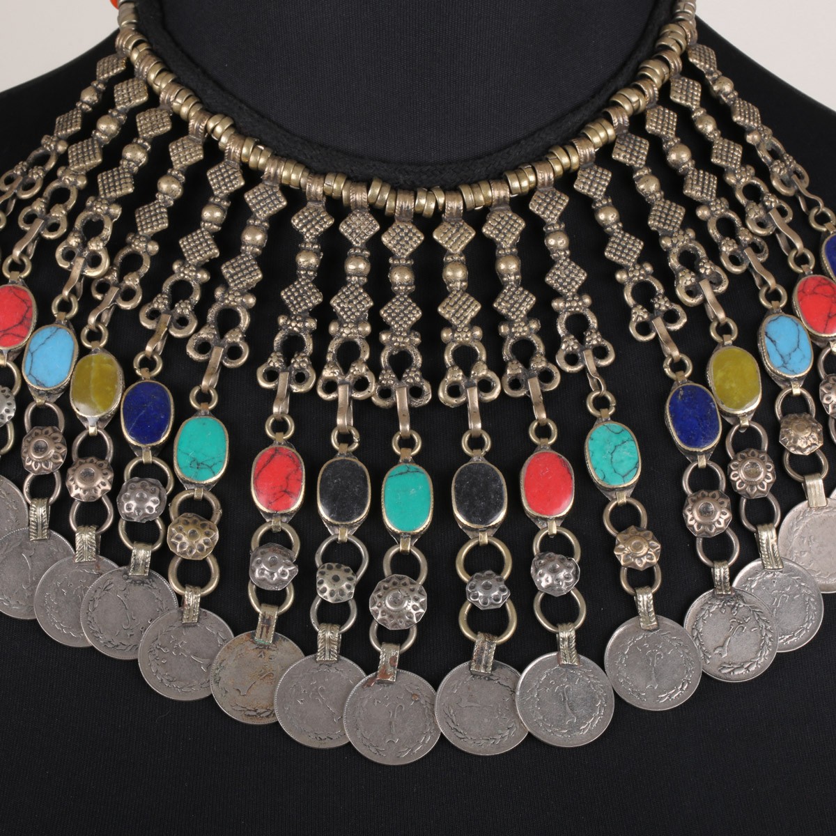 Multi-Stone Choker Set With Earrings | Long Bells Choker Set 2