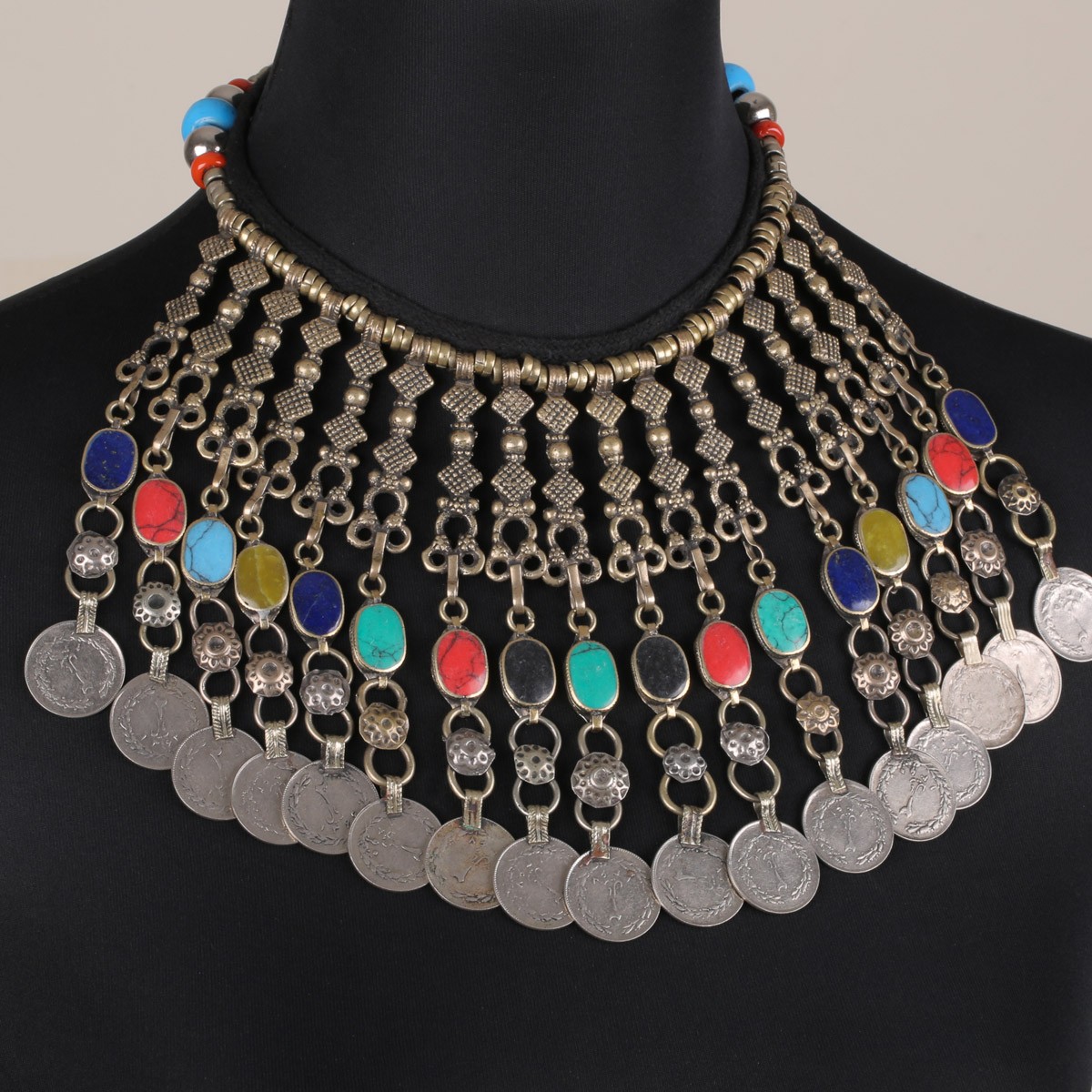 Multi-Stone Choker Set With Earrings | Long Bells Choker Set 3