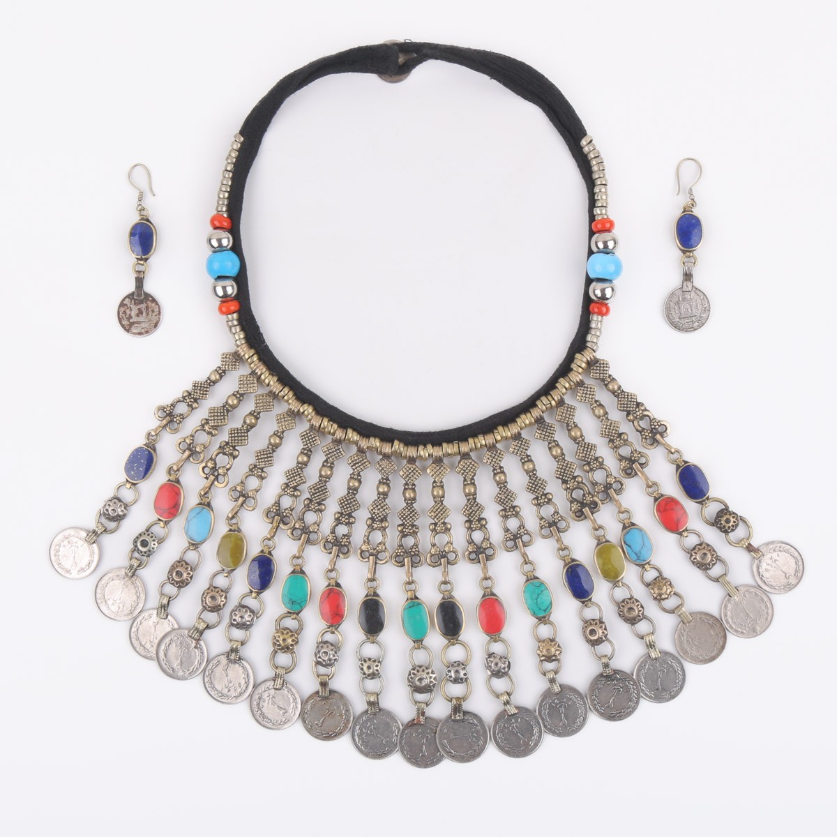Multi-Stone Choker Set With Earrings | Long Bells Choker Set 4