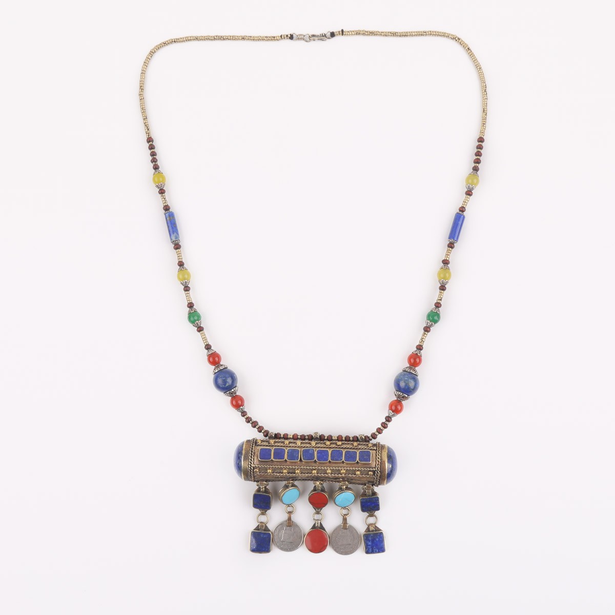 Multi-Stone Drop Locket Set With Earrings | Thread Beaded Necklace Set 2