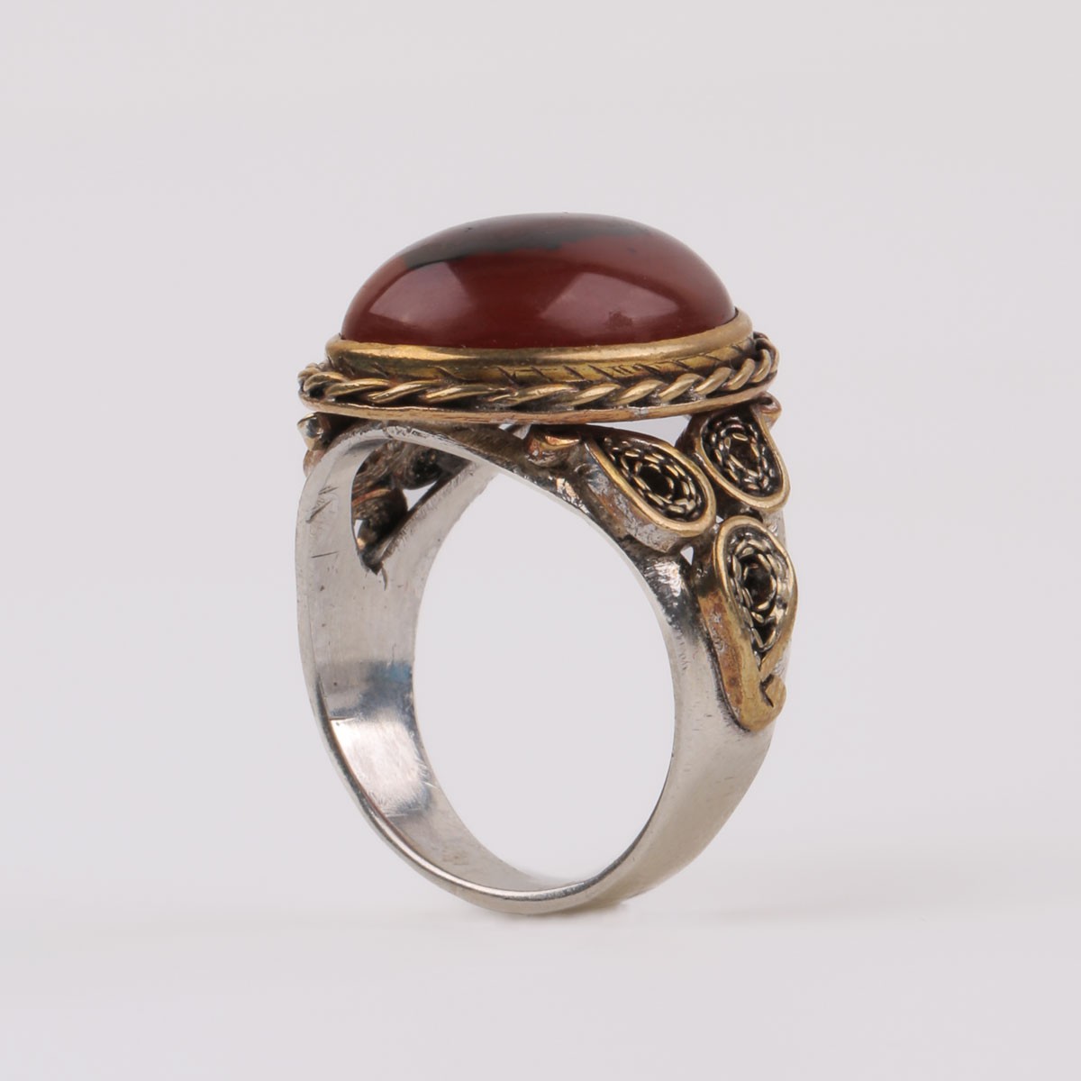 Silver Agate Ring | Brass Halo Ring 1