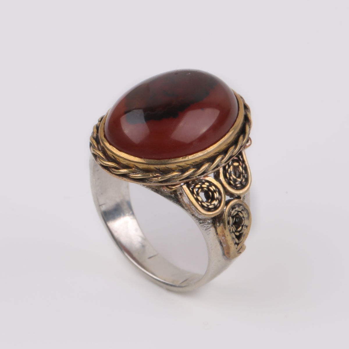 Silver Agate Ring | Brass Halo Ring 2