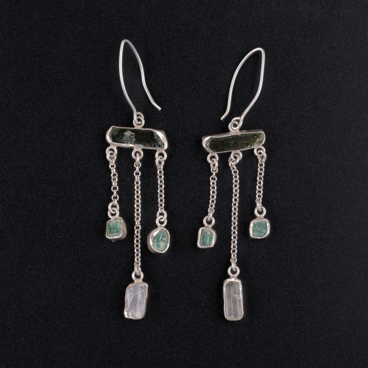 Kunzite Stone Earings | Cluster Silver Earrings 1
