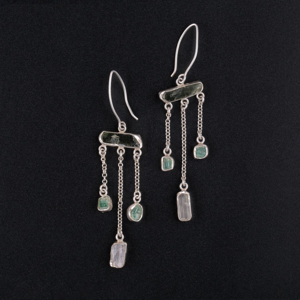 Kunzite Stone Earings | Cluster Silver Earrings 2