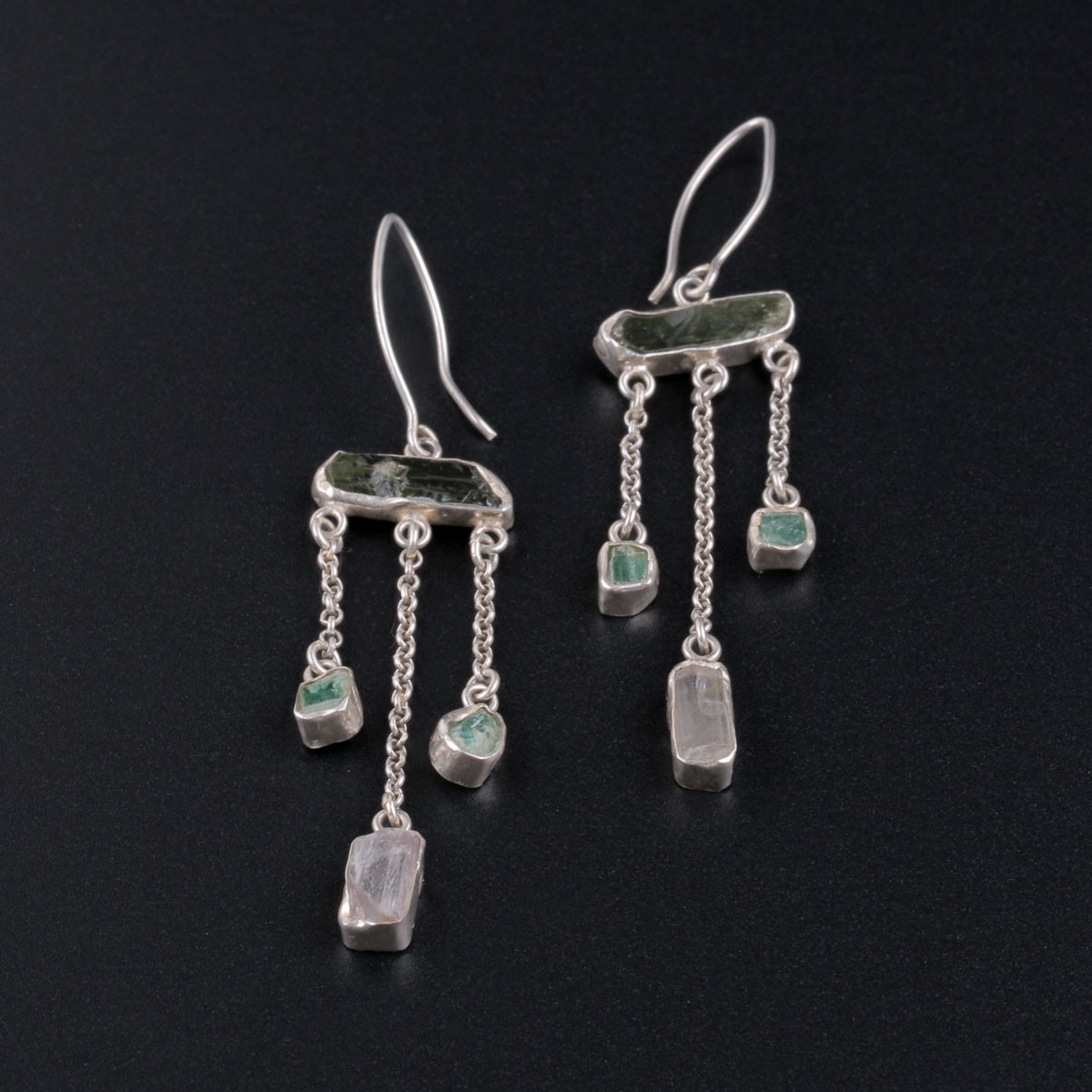 Kunzite Stone Earings | Cluster Silver Earrings 3