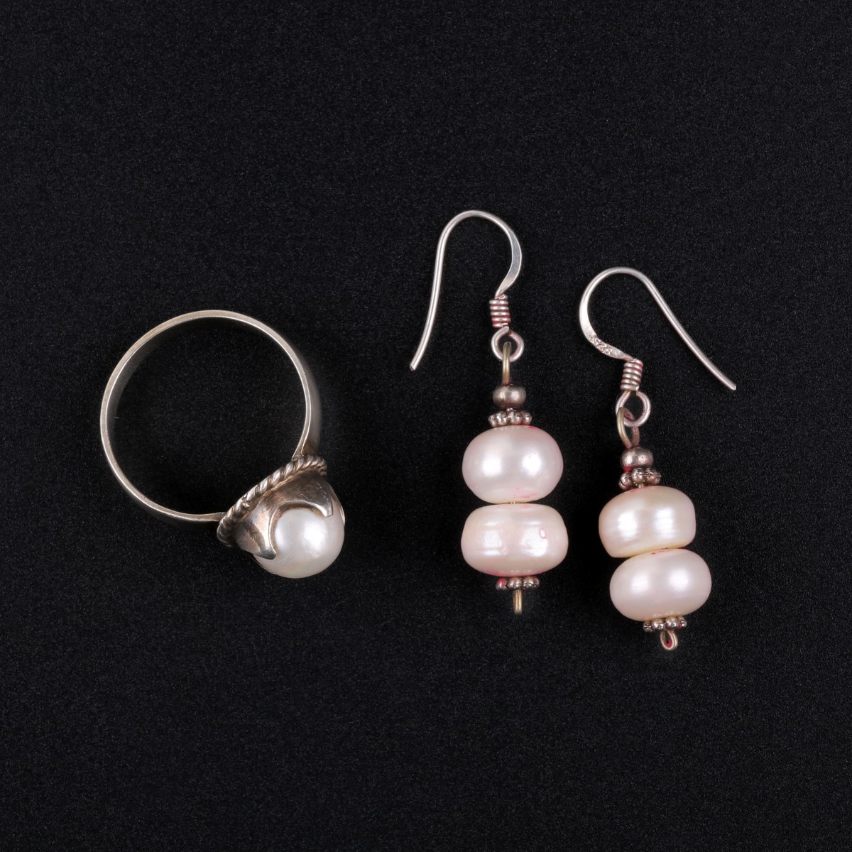 Pearl Matching Earrings & Ring | Silver Dangle Earrings With Ring 2