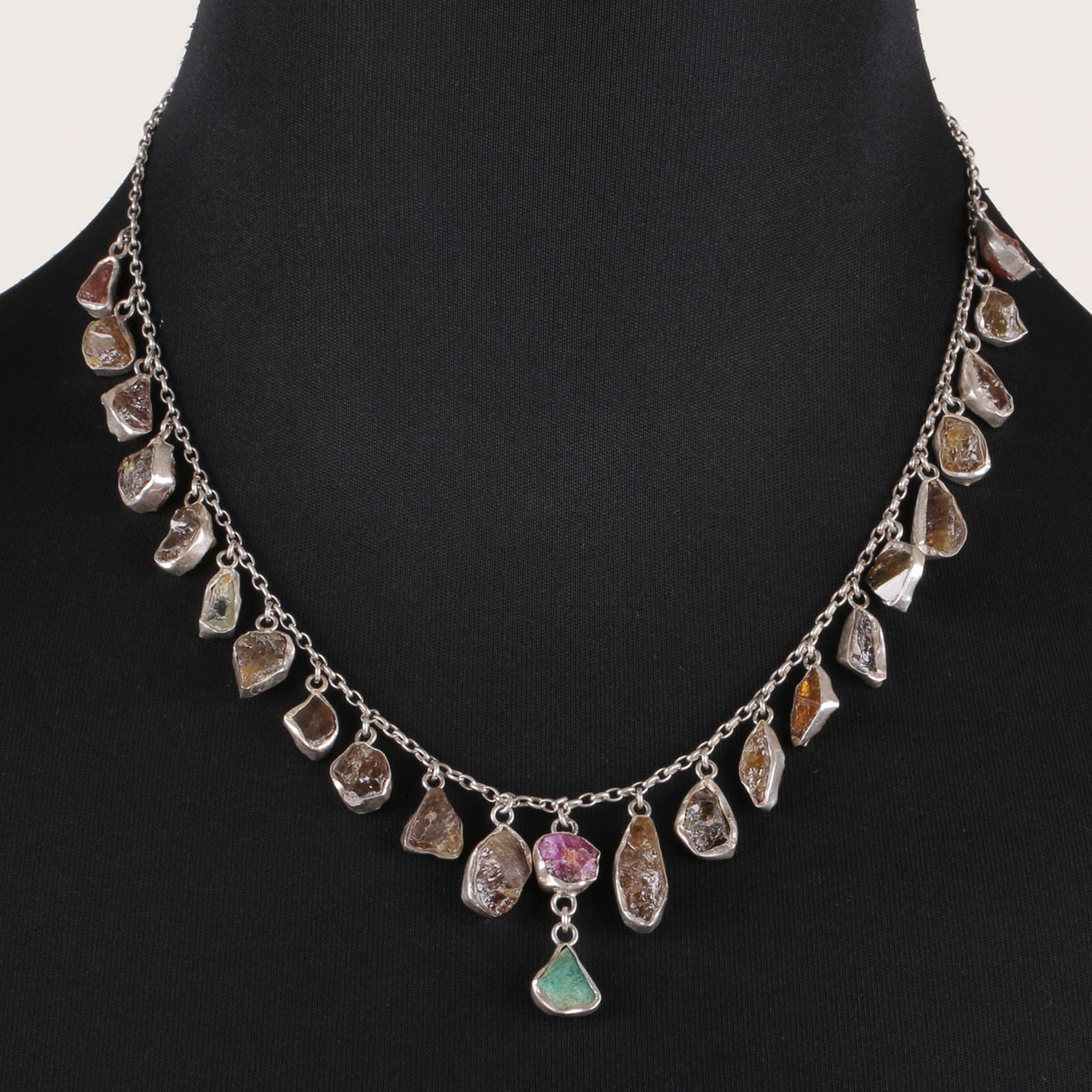Multi-Stone Necklace | Silver Gemstone Locket 1