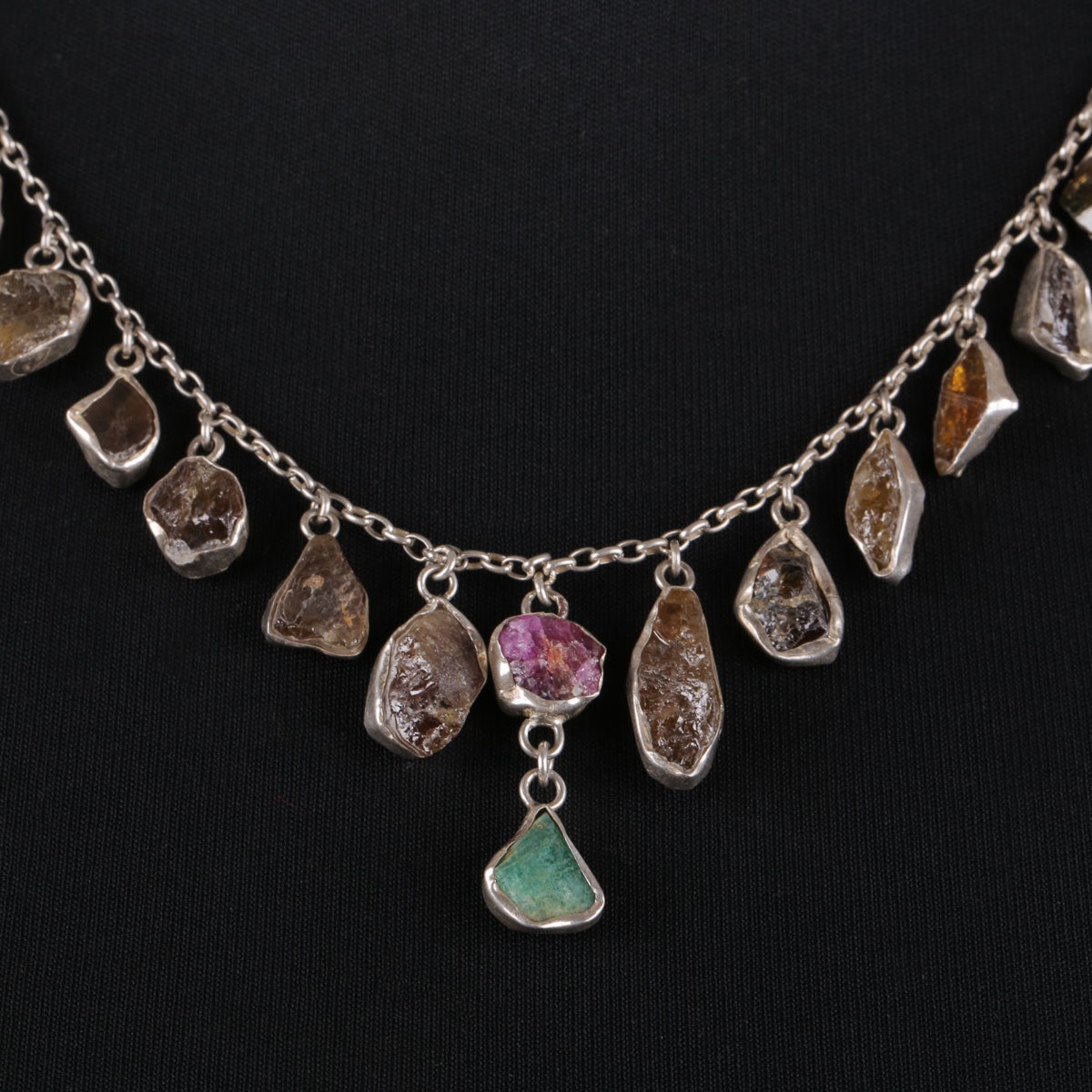 Multi-Stone Necklace | Silver Gemstone Locket 3