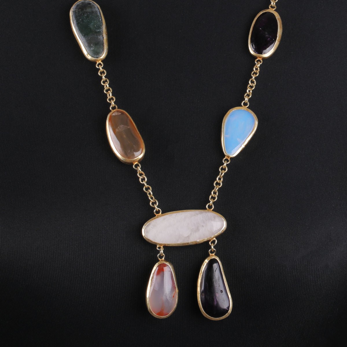 Agate Beaded Necklace |Multi-Stone Pendant 3