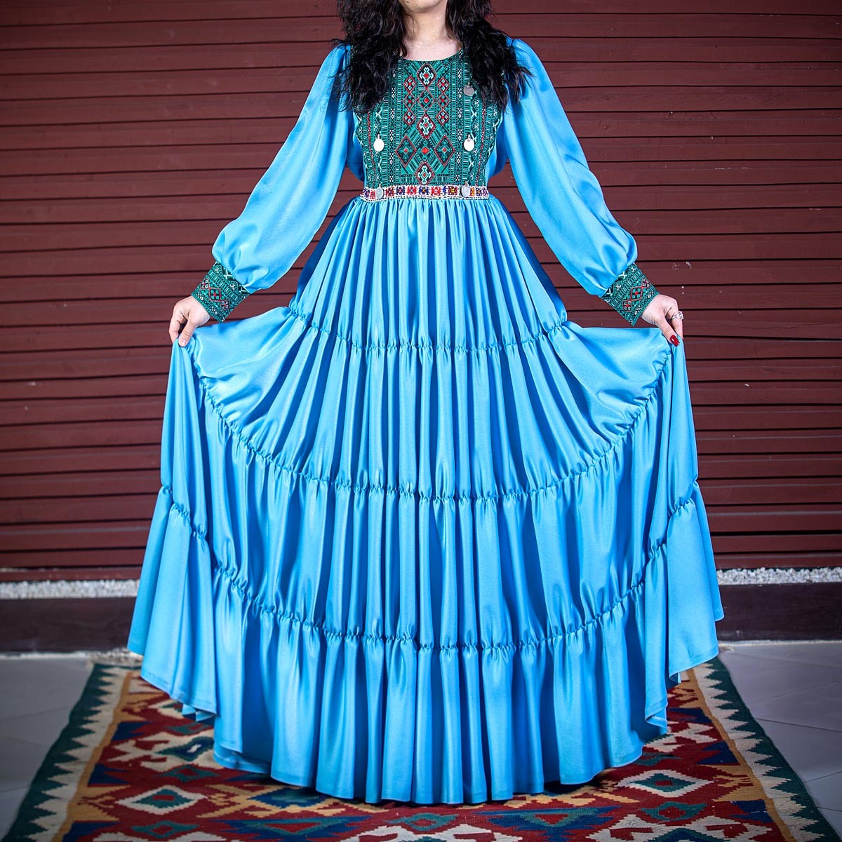 Light Blue Prarie Skirt Maxi | Georgette Cuff Sleeves Maxi  1
