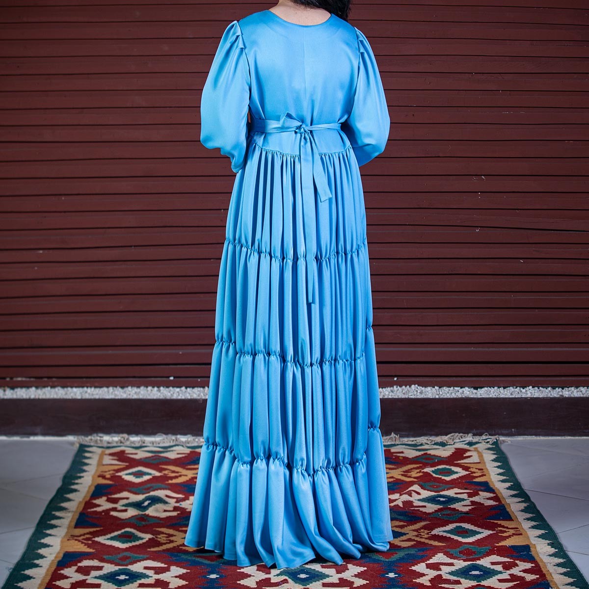 Light Blue Prarie Skirt Maxi | Georgette Cuff Sleeves Maxi  4