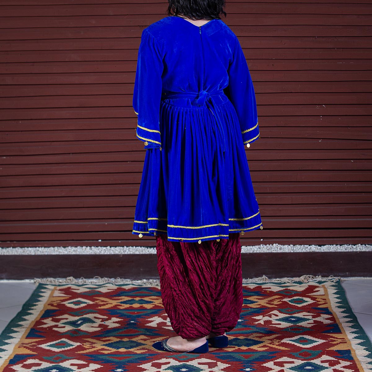 Afghan Short Blue dress - Blue, Burgundy 4