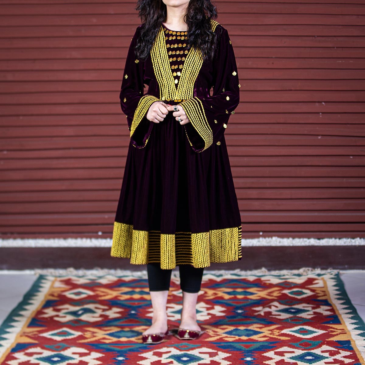 Black Pleated Party Wear Frock | Velvet Cherma Embroidered Short Frock 1