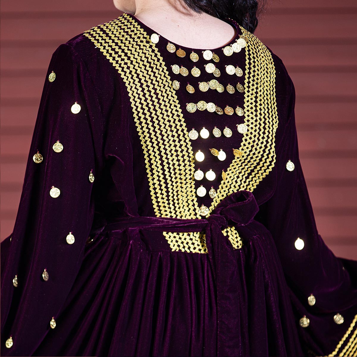 Black Pleated Party Wear Frock | Velvet Cherma Embroidered Short Frock 4