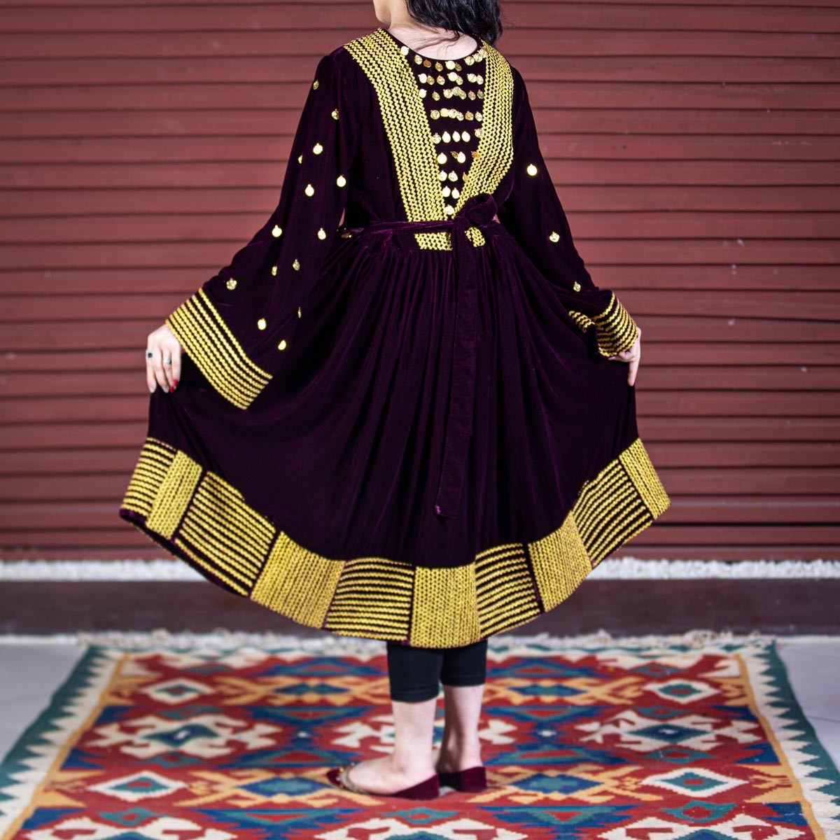 Black Pleated Party Wear Frock | Velvet Cherma Embroidered Short Frock 5