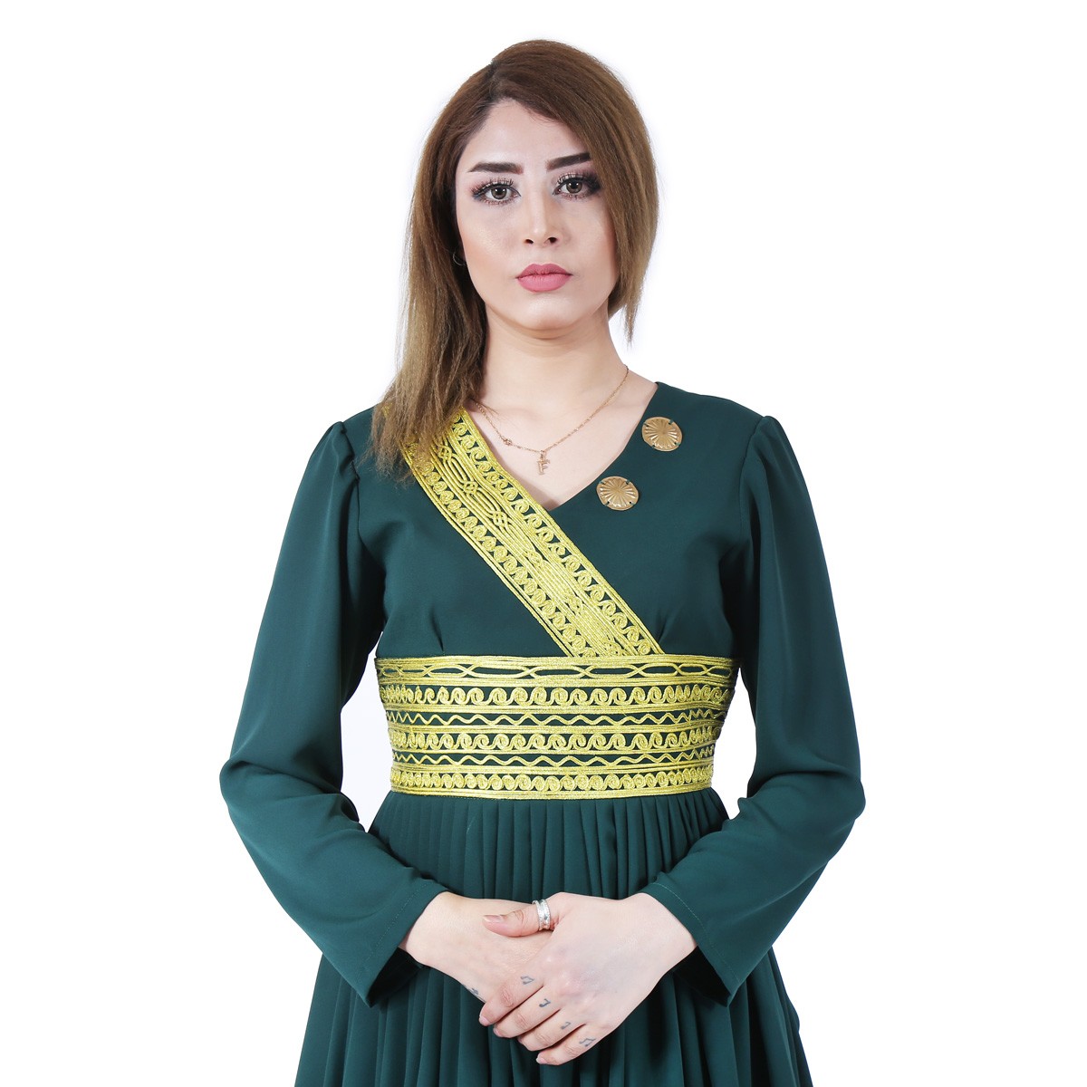 Green Pleated Short Frock | Georgette Kochi Embroidered Frock  3