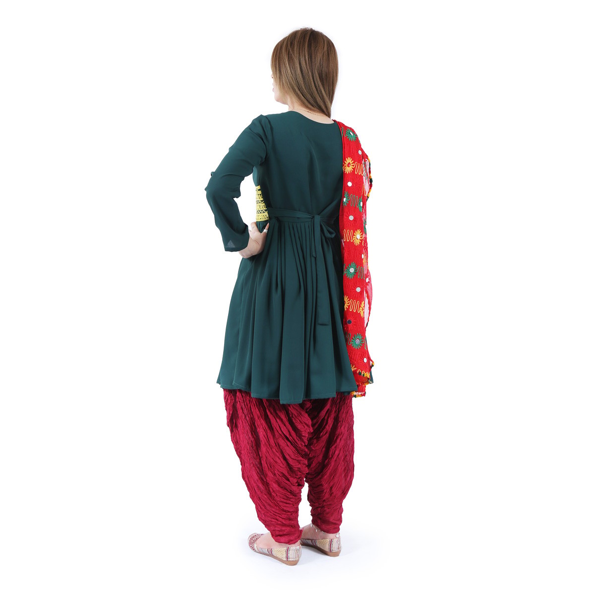 Green Pleated Short Frock | Georgette Kochi Embroidered Frock  4