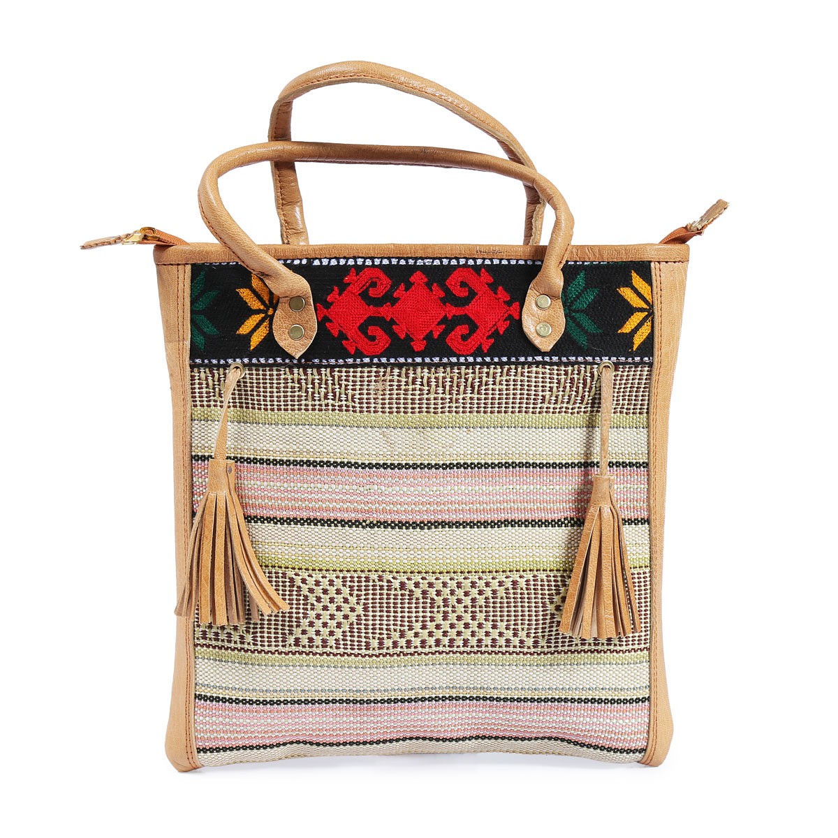 Leather Tassel Bag | Tote Embroidered Bag 1