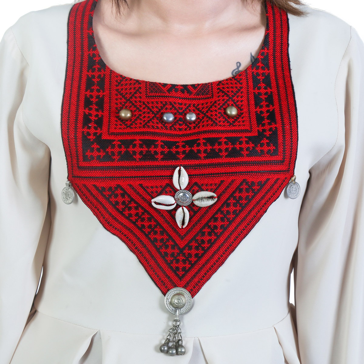 White Pleated Short Fancy Frock | Crepe Cowrie Embroidered Frock 2