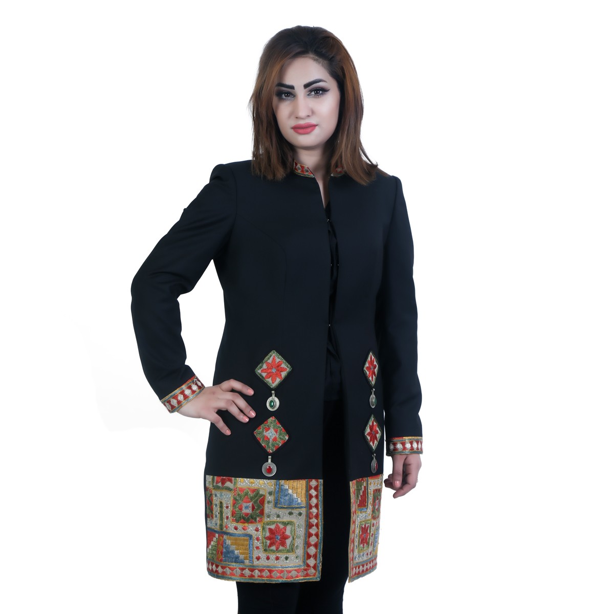 Black Party Wear Fancy Frock | Pawli Embroidered Short Coat 2