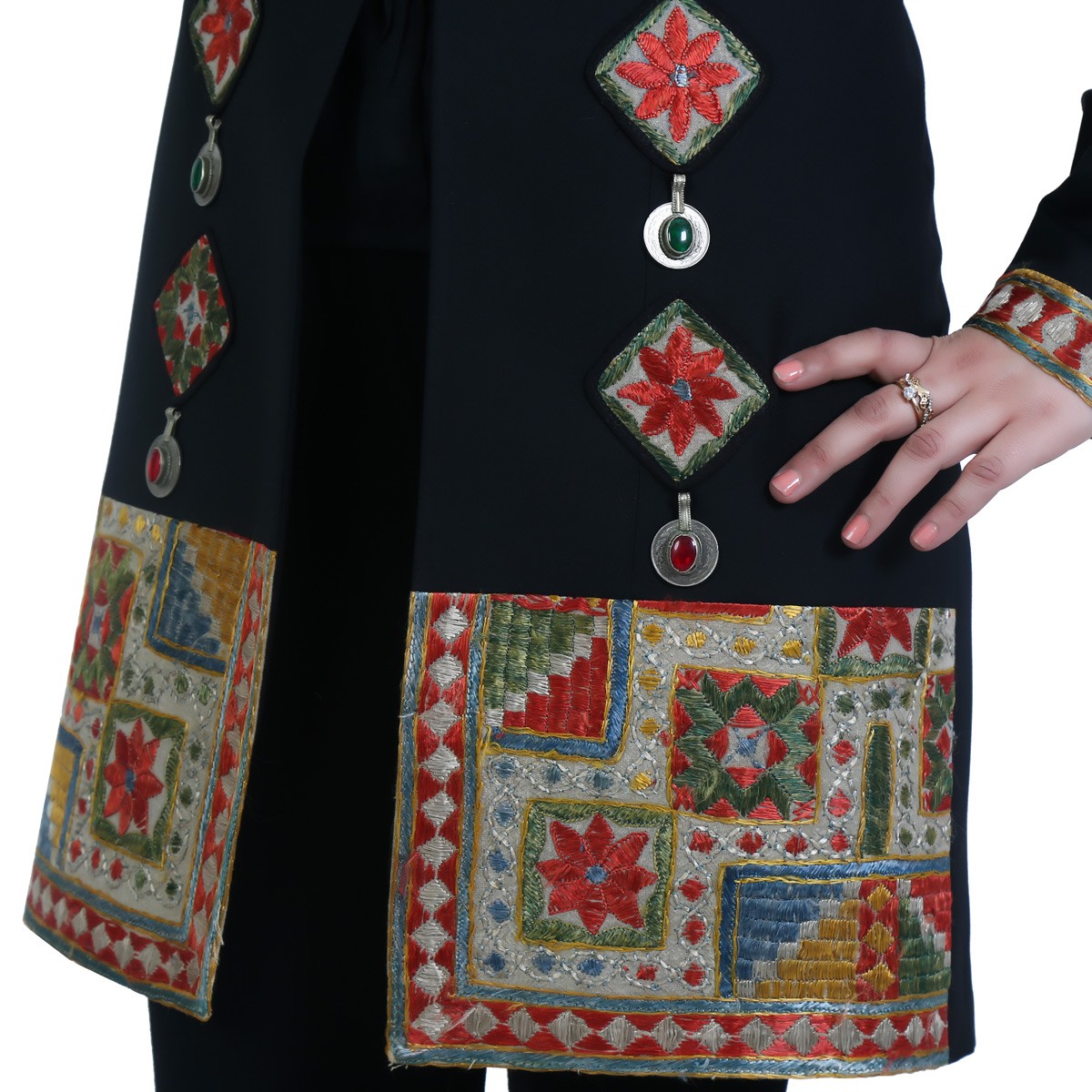 Black Party Wear Fancy Frock | Pawli Embroidered Short Coat 3