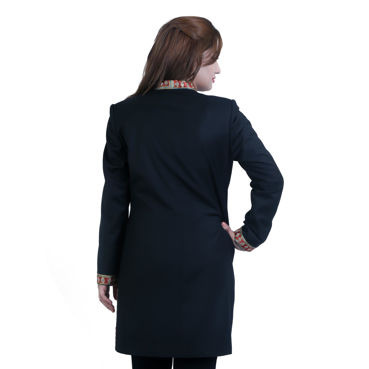 Black Party Wear Fancy Frock | Pawli Embroidered Short Coat 4