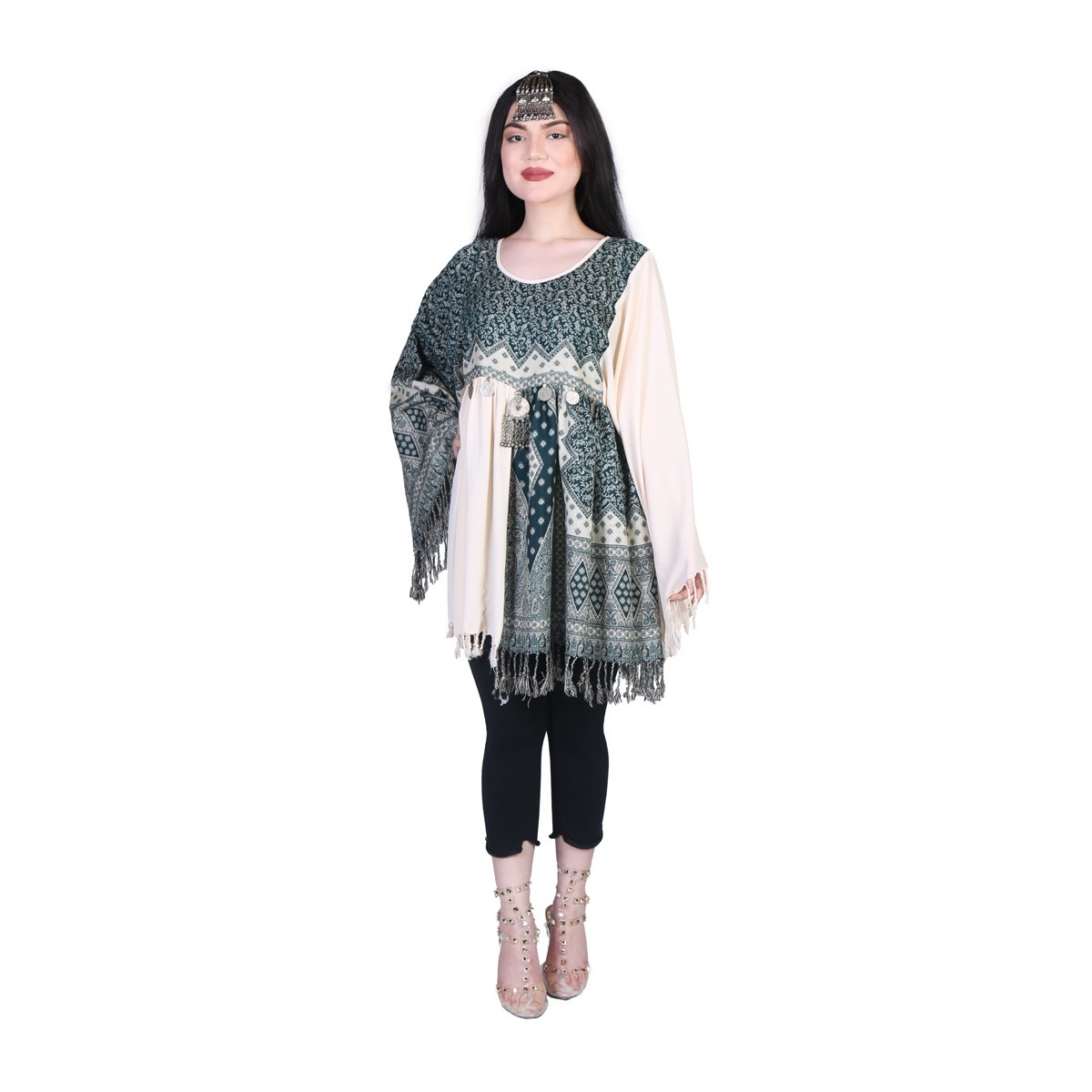 Printed Coin Embroidered Short Dress | Georgette Balloon Sleeves Casual Wear Frock 1