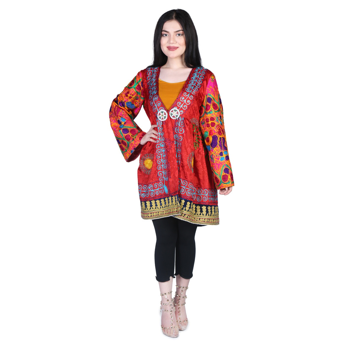Red Cherma Embroidered Short Dress | Silk Satin Casual Wear Dress 1