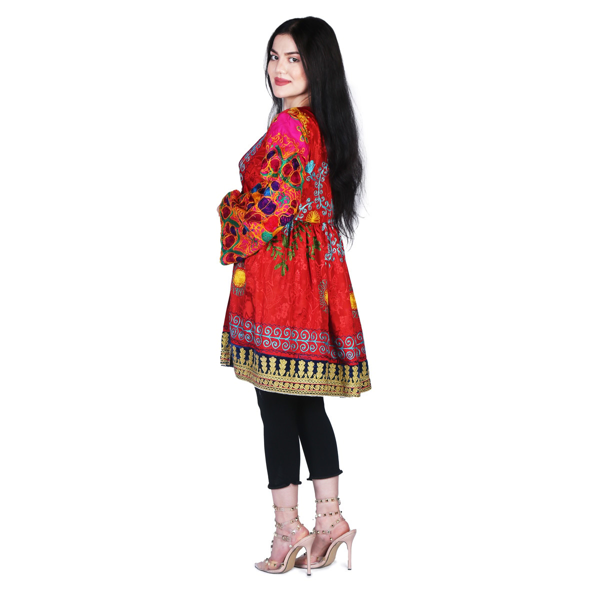 Red Cherma Embroidered Short Dress | Silk Satin Casual Wear Dress 4