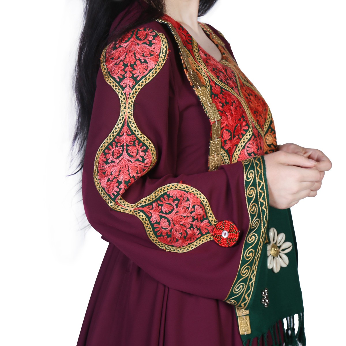 Maroon Cowrie Embroidered Dress | Georgette Pleated Party Wear Frock 3