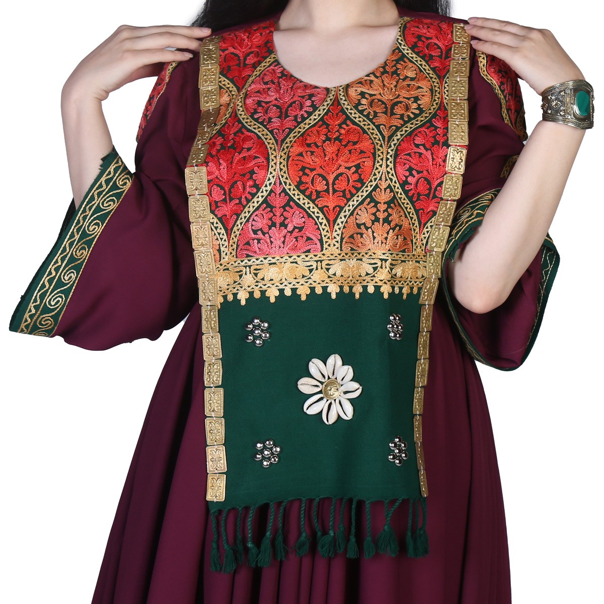 Maroon Cowrie Embroidered Dress | Georgette Pleated Party Wear Frock 4